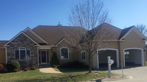 Front view of a single-story house with a double garage.