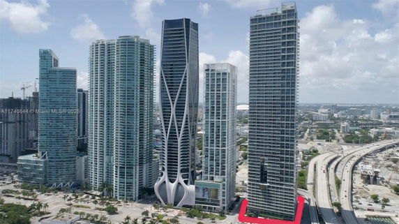 Front view of multiple high-rise buildings with modern architecture.