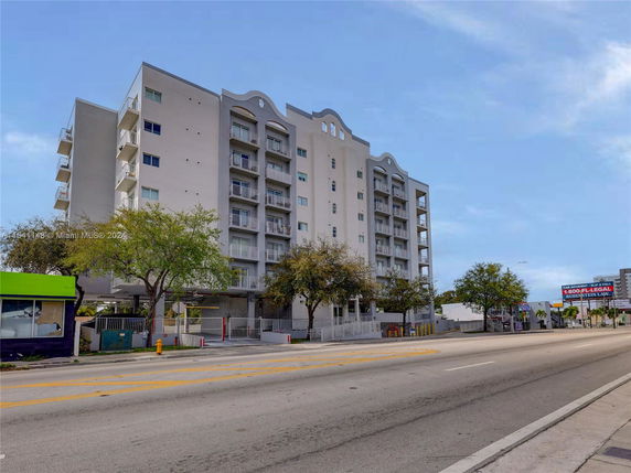 Front view of a multi-story residential building.