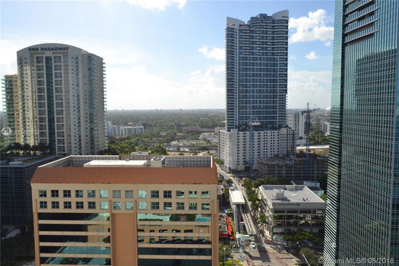 Panoramic view of tall buildings in a cityscape.