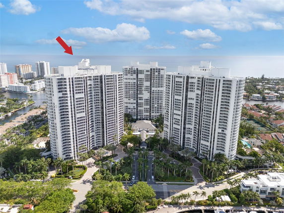 Elevated view of high-rise buildings with multiple floors