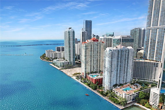 Panoramic view of high-rise buildings along a waterfront.