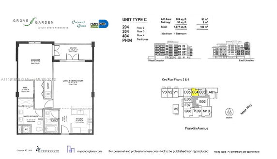 Floor plan of a single-bedroom unit with living and dining room, kitchen, and balcony.