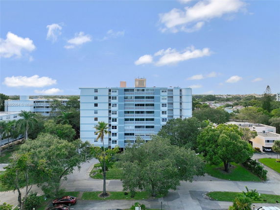 Front view of a multi-story residential building.