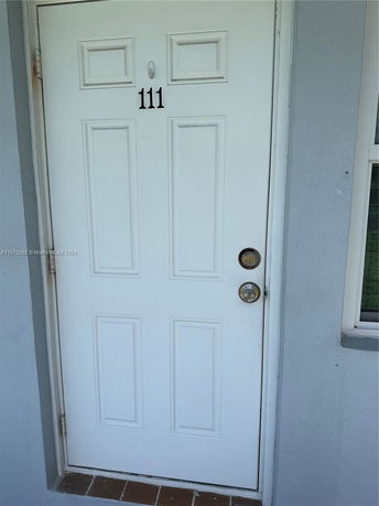 Front view of a door with the number 111.