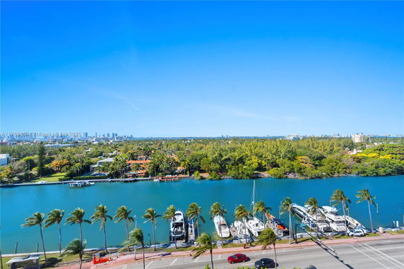 Panoramic view of waterfront with boats and city skyline in the distance.