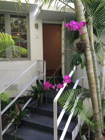 Front entrance of a house with steps and plants.