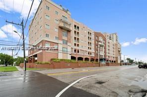 Front view of a multi-story apartment building.