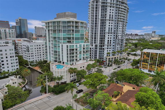 Aerial view of modern high-rise buildings in an urban area.