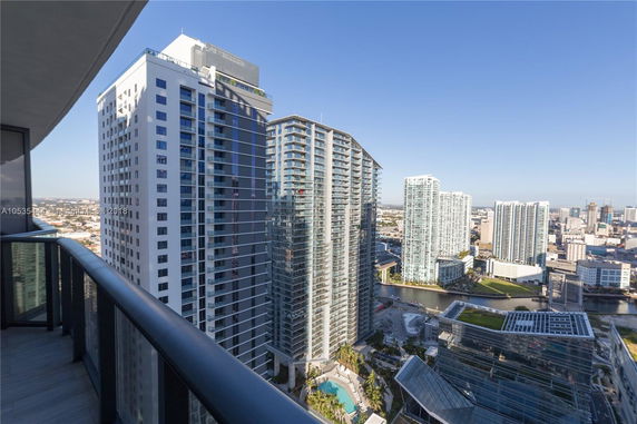 View from a high-rise showing multiple buildings and a cityscape.