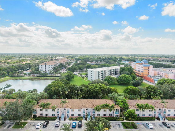 Panoramic view of residential buildings and surrounding area.