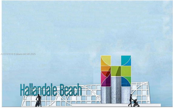 Front view of a modern building with colorful geometric designs on the facade.