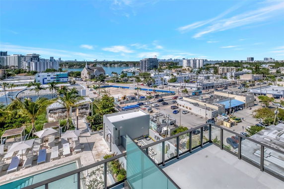 Panoramic view of urban area with buildings, roads, and waterfront.