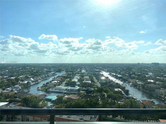 Panoramic view of urban landscape with waterways and residential areas.