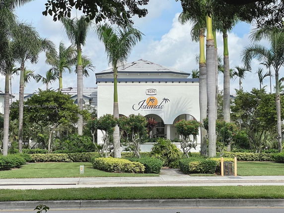 Front view of a building with a sign reading 'Islands'.