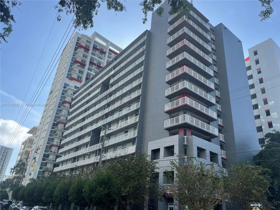 Front view of a multi-story residential building.