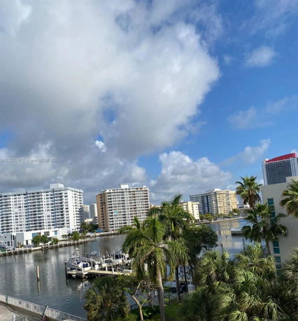 View of high-rise buildings near a body of water.