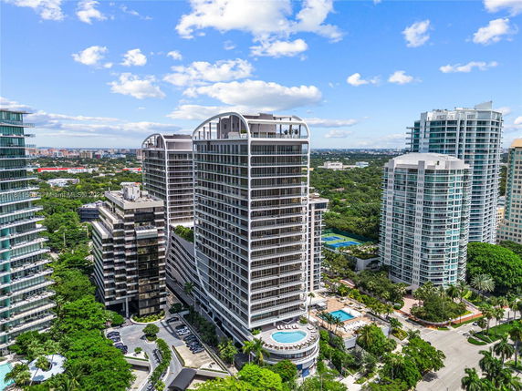 Panoramic view of tall apartment buildings in an urban area.