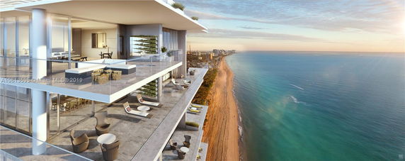 View from a modern beachfront apartment building with expansive terraces.