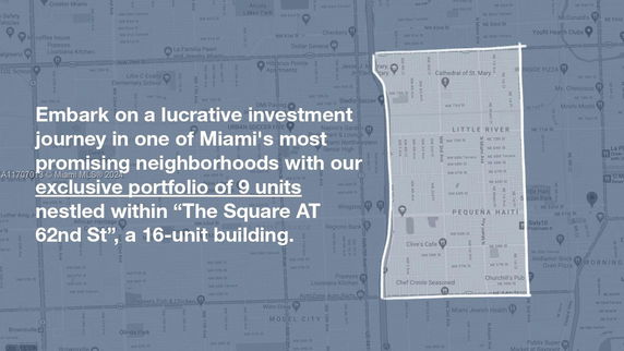 Map highlighting a neighborhood in Miami with promotional text.