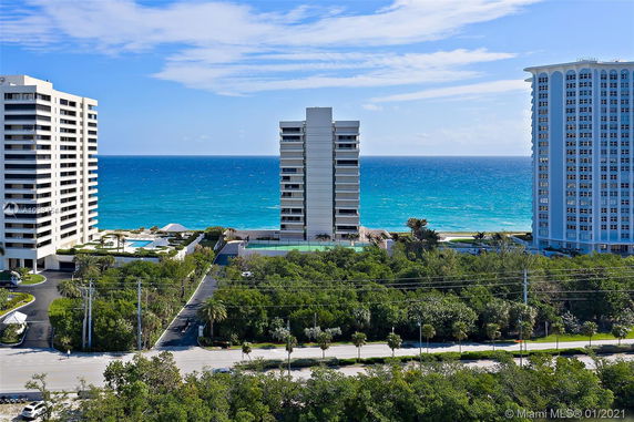 View of high-rise buildings near the ocean.