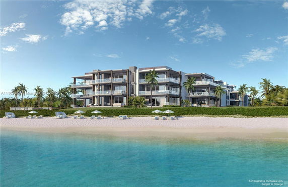 Front view of a modern beachfront multi-story building.