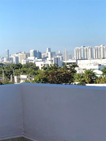 View of surrounding urban skyline from a rooftop.