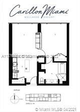 Floor plan layout of an apartment with one bedroom and a bathroom.