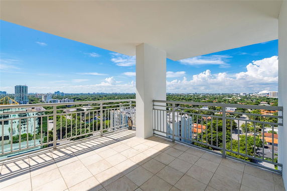 Panoramic view from a balcony overlooking a cityscape.