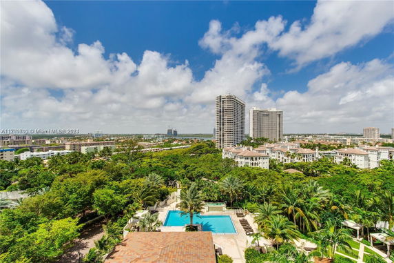 View of high-rise residential towers and surrounding greenery.