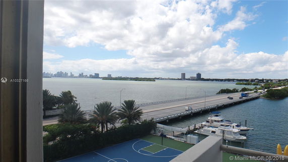 Panoramic view of a body of water with distant cityscape and a bridge, visible from a high vantage point.