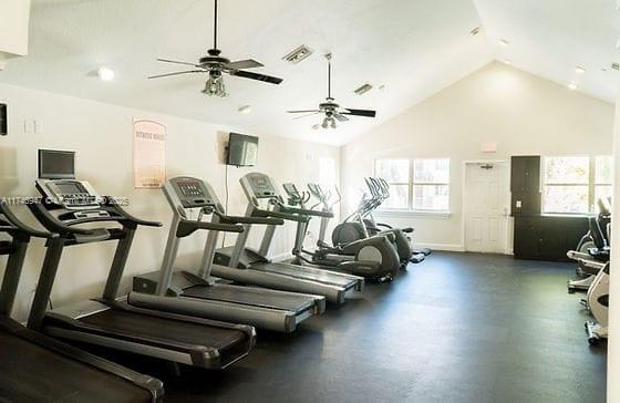 Interior of a gym area with treadmills and exercise equipment.