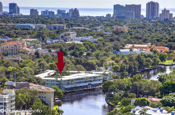 Panoramic view of a cityscape with buildings surrounded by greenery and water bodies.
