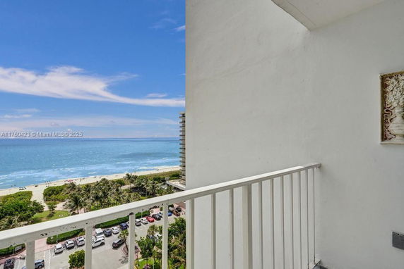 View of the ocean from a balcony.