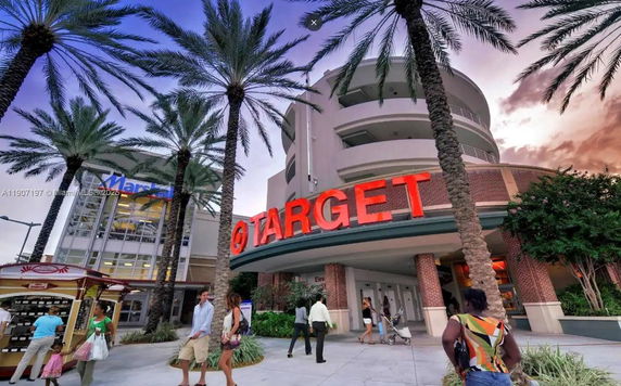 Front view of a multi-story commercial building with Target sign.