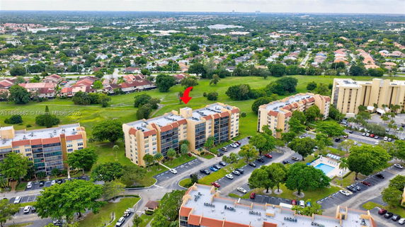 Wide angle view of residential buildings and surrounding areas.