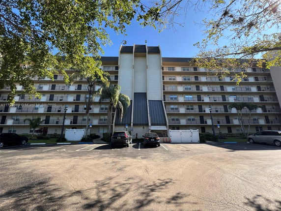 Front view of a multi-story apartment building.