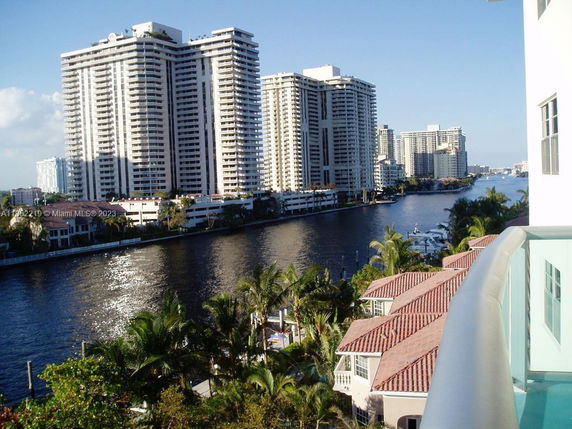 View of high-rise buildings along a waterfront area.