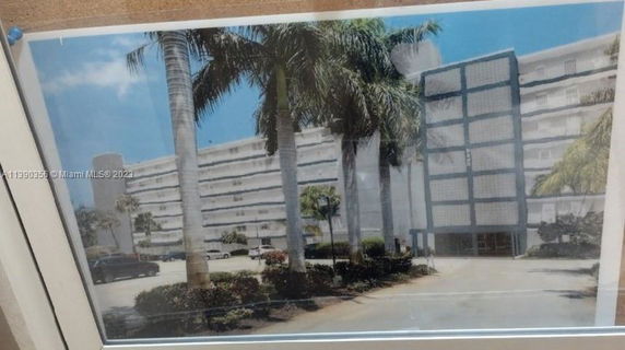 Front view of a multi-story building with palm trees in the foreground.