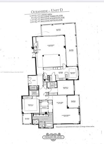Floor plan of a unit with multiple rooms, balconies, and living areas.