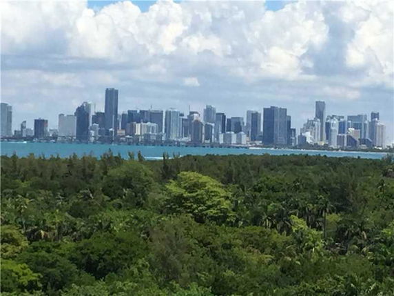 Panoramic view of city skyline with waterfront and lush green landscape in the foreground.