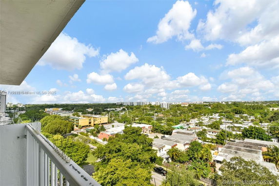 Panoramic view of a cityscape with trees and buildings from a high vantage point.