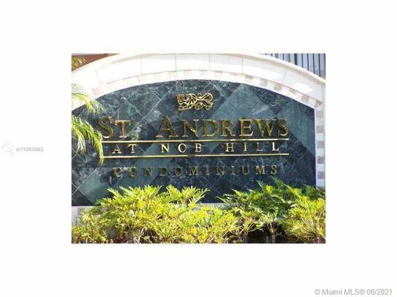 Front view of a sign for a condominium named St. Andrews at Nob Hill.