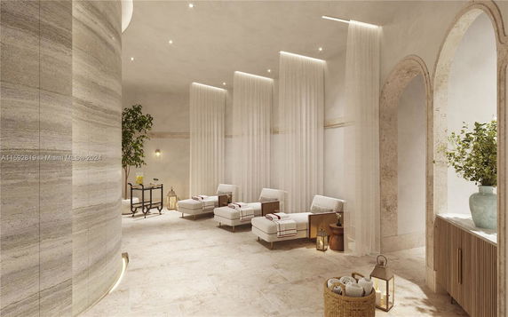 Interior view of a relaxation lounge area with comfortable seating and soft lighting.