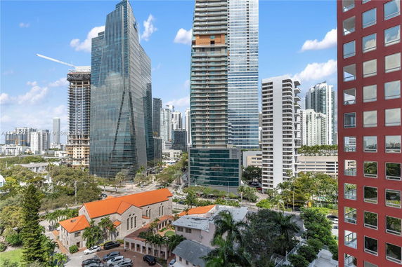 Urban view with multiple modern high-rise buildings.
