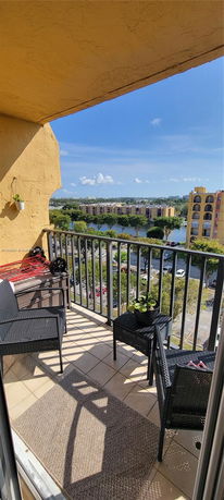 Balcony view from a high-rise building showing surrounding area.