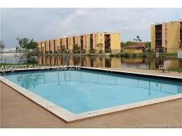 View of a swimming pool with apartment buildings in the background