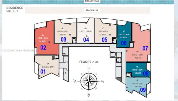 Floor plan showing layout of residences with different configurations.