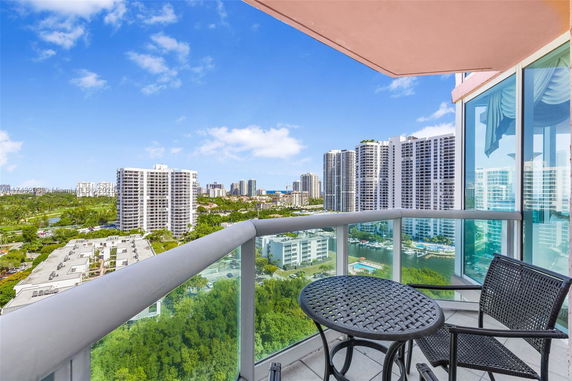 Panoramic view of surrounding cityscape from a building balcony.