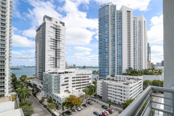 View of surrounding high-rise buildings near a waterfront.